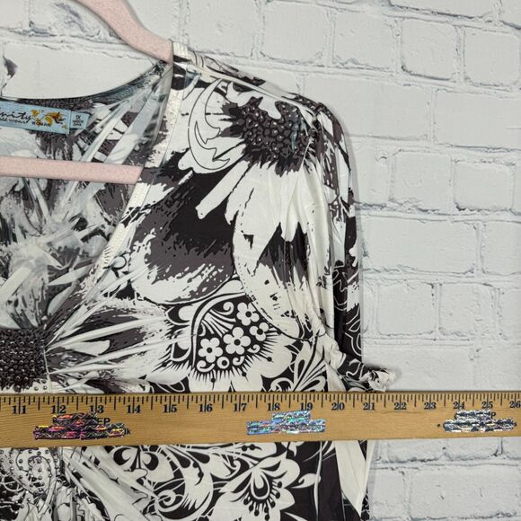 Y2K Babydoll Tunic Women Embellished Women 1X Boho Chic Flowy Knit Beaded Blouse - Picture 6 of 10